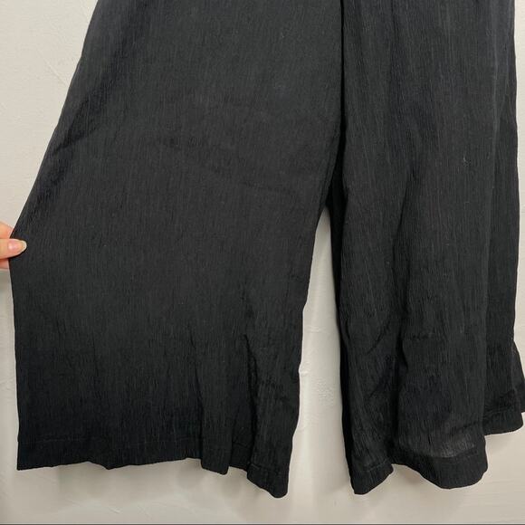 ANTHROPOLOGIE Cropped Wide Leg Jumpsuit Womens Size 0 Black Abbey Crepe Belted - Picture 5 of 10